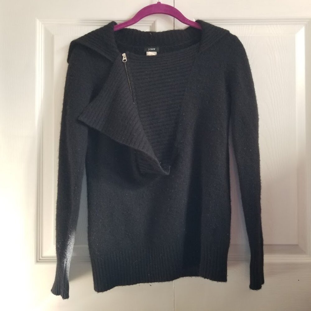J.Crew Women's Sweater Small Black Zipper Wool Cashmere Blend
